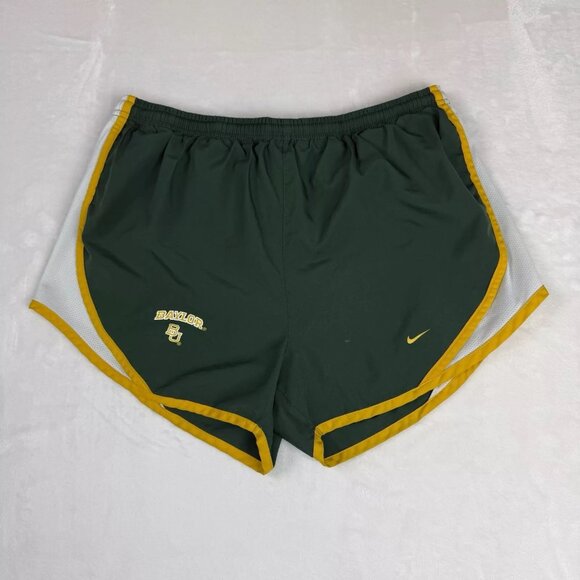 Vintage Nike Track Shorts Medium Baylor University Green and Gold Fit Dry - Picture 1 of 11